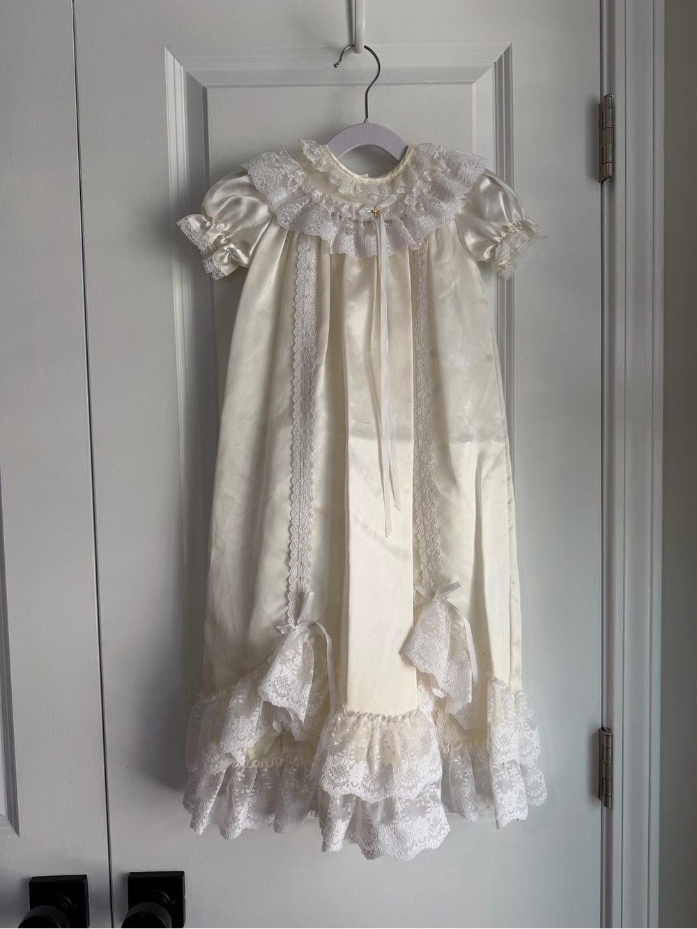 Vintage Kids Christening Baptism Lace White Gown Size 0-6 Months